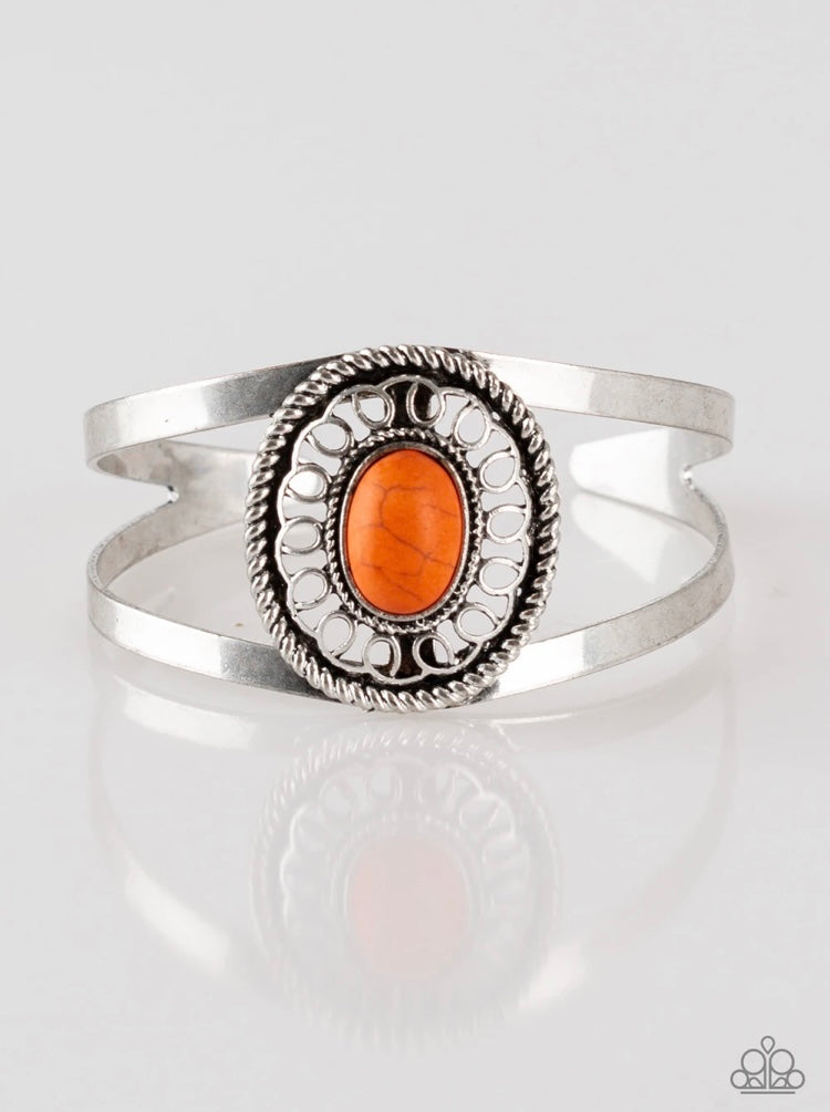 Deep in the Tumbleweeds Orange Cuff Bracelet - Silver