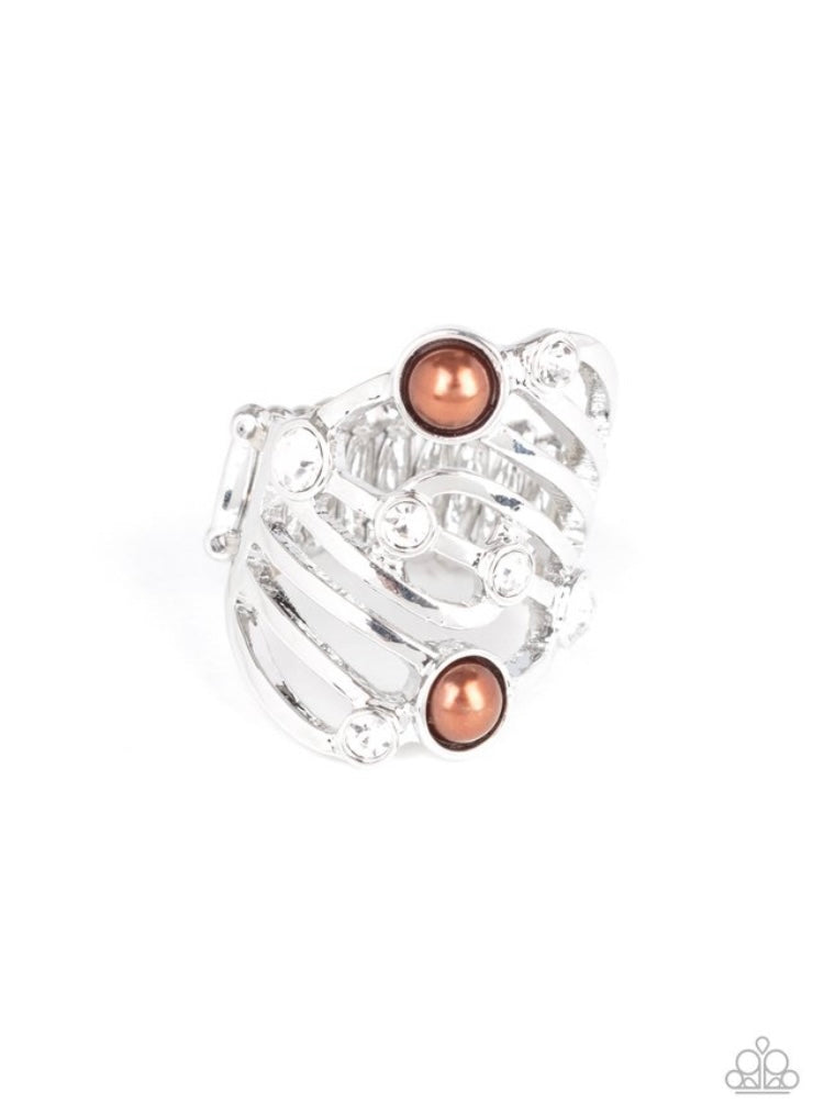 1-002 Dancing Diamonds Brown Ring -  Silver