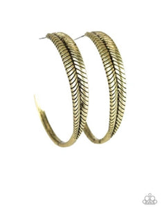 Funky Feathers Hoop Earring - Brass